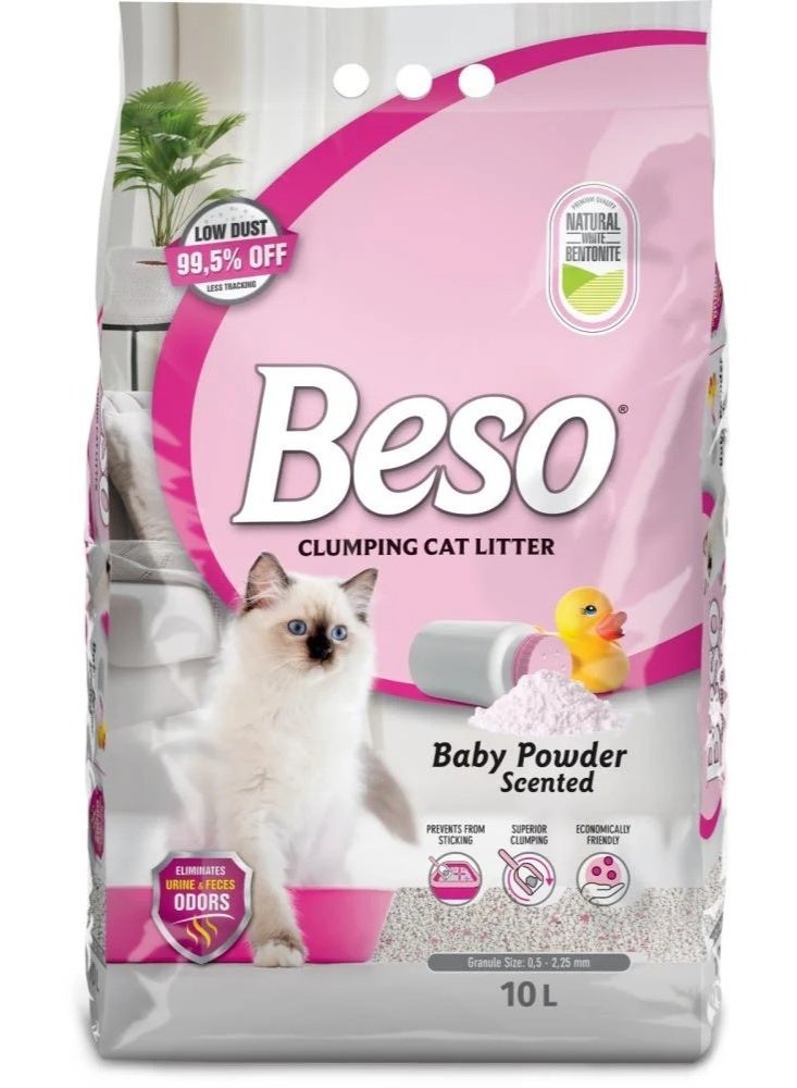 Natural Bentonite Clumping Cat Litter Baby Powder Scent – Strong Instant Clumping 10L